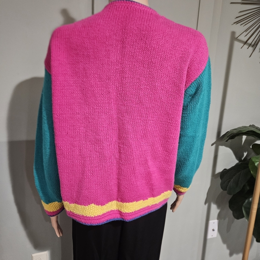 Vintage Hand Knit Beach Scene Cardigan – Statement Graphic Sweater. S/M - Picture 8 of 16